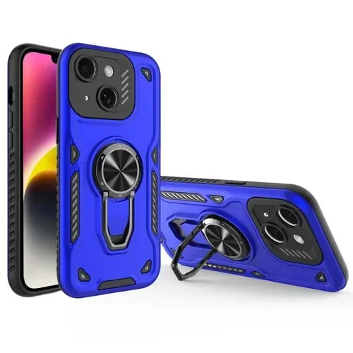 Funda para Teléfono iPhone 14 Soporte Giratorio Metal Carcasa Magnética TPU PC (Azul Marino)