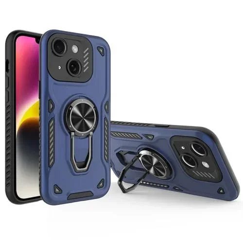 Funda para Teléfono iPhone 14 Soporte Giratorio Metal TPU PC (Azul Oscuro)
