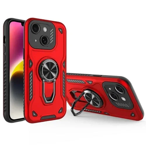 Funda para Teléfono iPhone 14 Soporte Giratorio Metal TPU PC (Rojo)