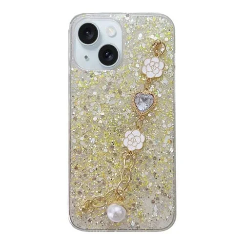 Funda para Teléfono iPhone 14 TPU Epoxi Cadena Gemas Amor Lentejuelas Estrelladas (Amarillo)