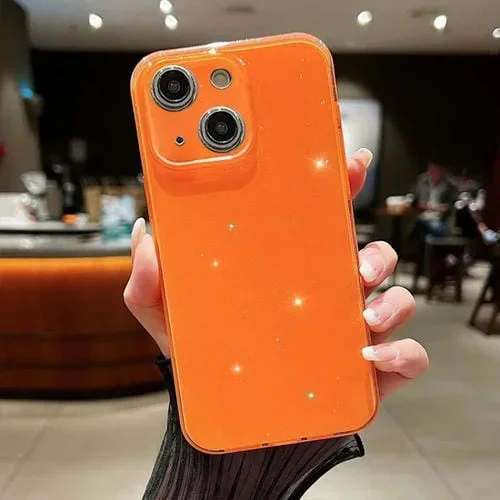 Funda para Teléfono iPhone 14 TPU Jelly Glitter Color Sólido (Naranja)