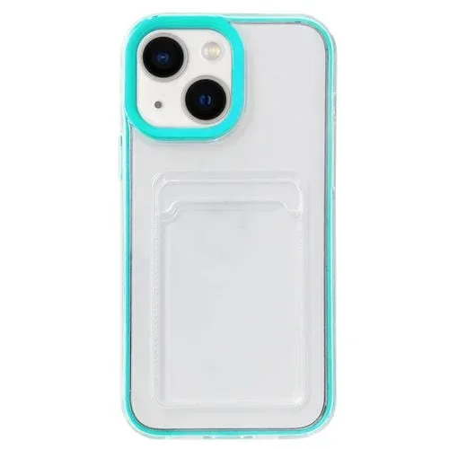 Funda para Teléfono iPhone 15 360 Clear PC Hybrid TPU con Ranura para Tarjeta (Azul)
