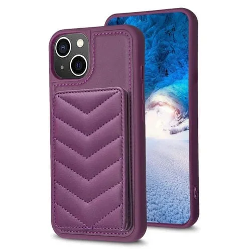 Funda para teléfono iPhone 15 Bf26 Wave Pattern Card Bag Holder (Púrpura Oscuro)