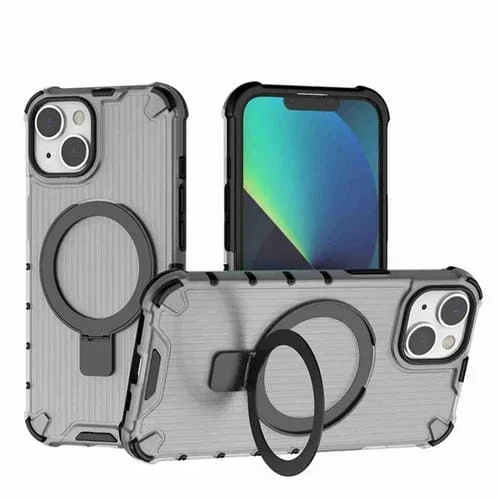 Funda para Teléfono iPhone 15 con Soporte de Rejilla a Prueba de Golpes (Negro Transparente)