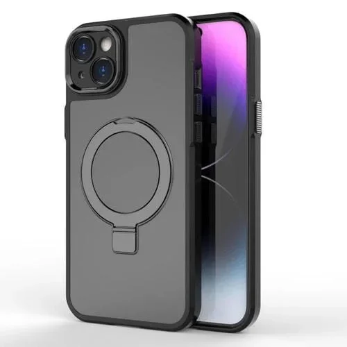 Funda para Teléfono iPhone 15 Magsafe con Soporte Magnético de Metal (Negro)