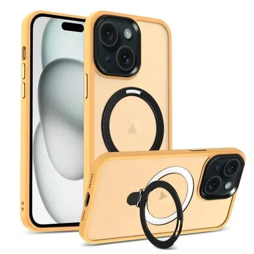 Funda para Teléfono iPhone 15 Magsafe Holder Skin-Feel PC Hybrid (Naranja)