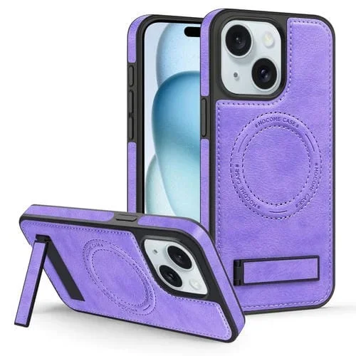Funda para Teléfono iPhone 15 Magsafe Pu con Soporte Multifunción (Púrpura)