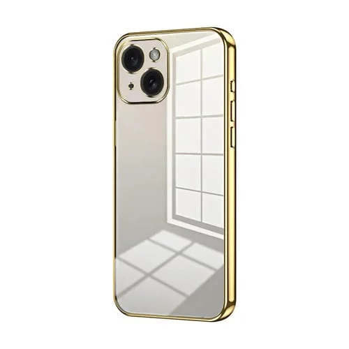 Funda para Teléfono iPhone 15 Orificio Fino Revestimiento Transparente (Dorado)