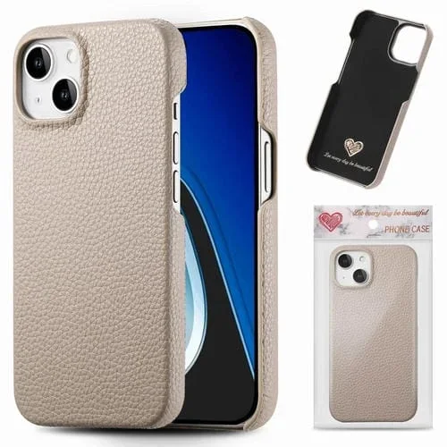 Funda para Teléfono iPhone 15 Parte Trasera Cuero Litchi Oil Edge (Caqui)