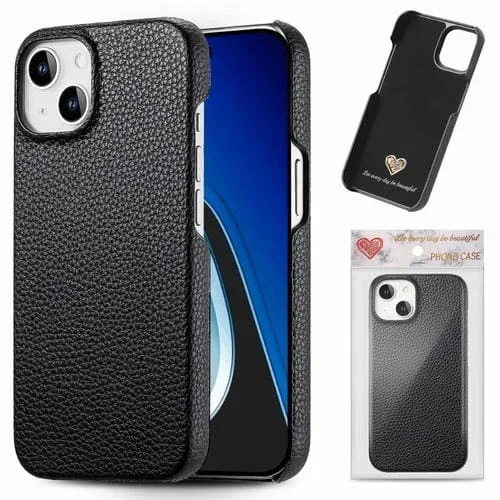 Funda para Teléfono iPhone 15 Parte Trasera Cuero Litchi Oil Edge (Negro)
