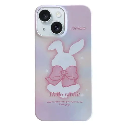 Funda para Teléfono iPhone 15 PC Patrón Pintado Conejito con Lazo Rosa
