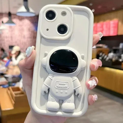 Funda para teléfono iPhone 15 Plus Astronaut 3D Relief Holder TPU + PC Cobertura Total (Blanco)