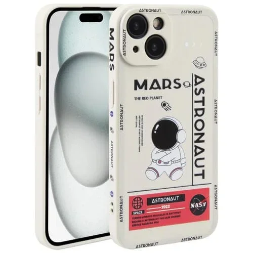 Funda para Teléfono iPhone 15 Plus Borde Recto Silicona Patrón Astronauta (Blanco)