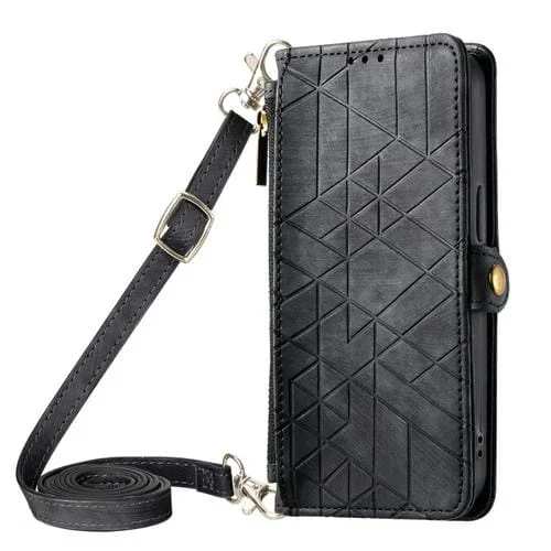 Funda para Teléfono iPhone 15 Plus Cuero con Hebilla Lateral y Billetera con Cremallera (Negro)