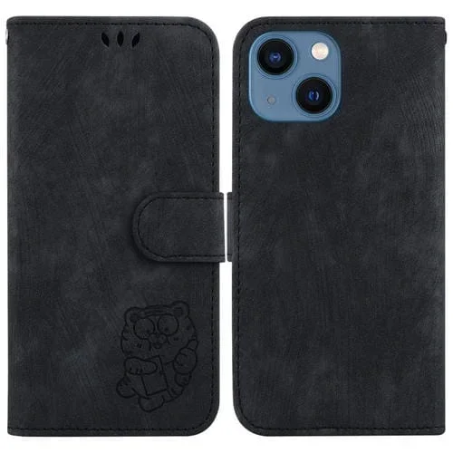 Funda para Teléfono iPhone 15 Plus Cuero con Relieve Little Tiger (Negro)