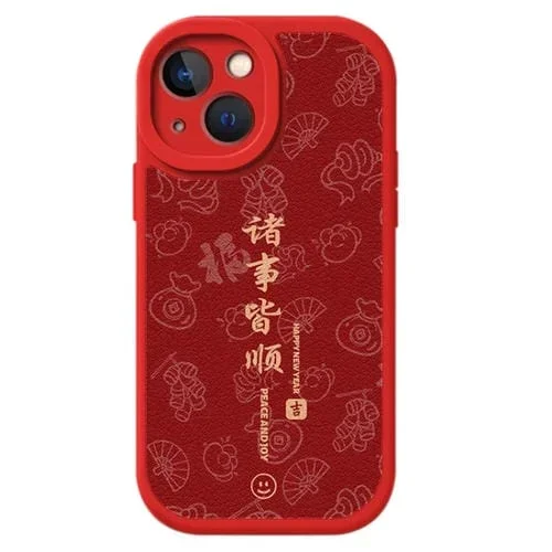 Funda para Teléfono iPhone 15 Plus Cuero de Cordero Diseño Año Nuevo Cobertura Total