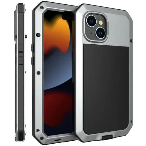 Funda para Teléfono iPhone 15 Plus Silicona y Metal Resistente al Agua y Golpes (Plateado)