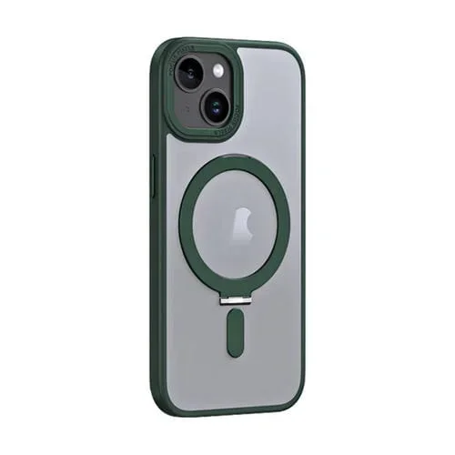 Funda para Teléfono iPhone 15 Plus Skin Feel Magsafe a Prueba de Golpes con Soporte (Verde Oscuro)