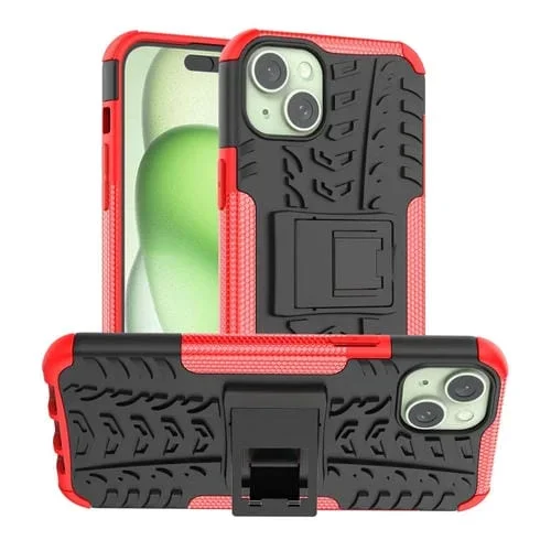 Funda para Teléfono iPhone 15 Plus TPU + PC Textura de Neumático con Soporte (Rojo)