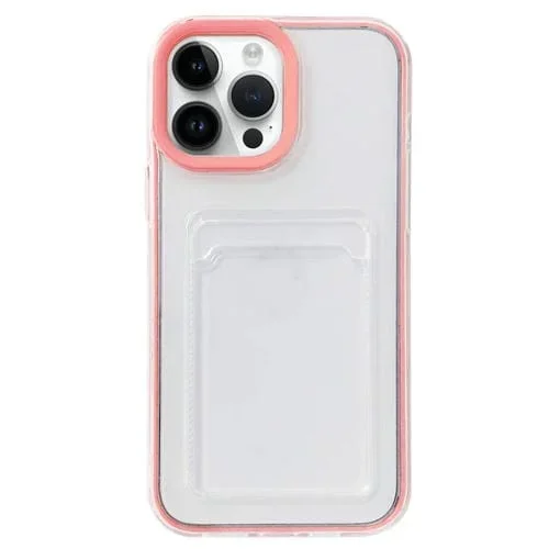 Funda para Teléfono iPhone 15 Pro 360 Clear PC Hybrid TPU con Ranura para Tarjeta (Rosa)