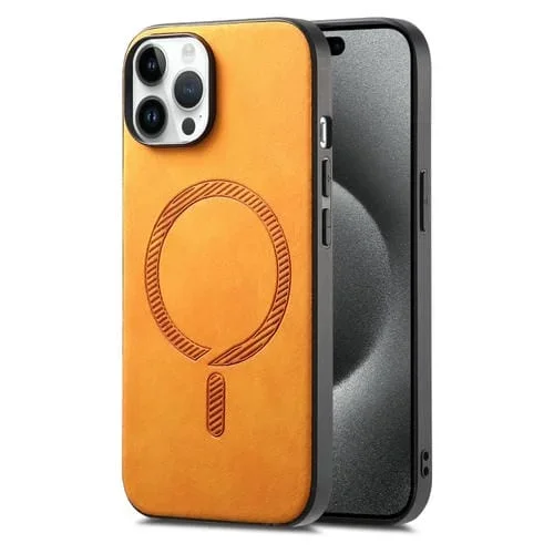 Funda para Teléfono iPhone 15 Pro con Contraportada de PU Magsafe Retro (Amarillo)