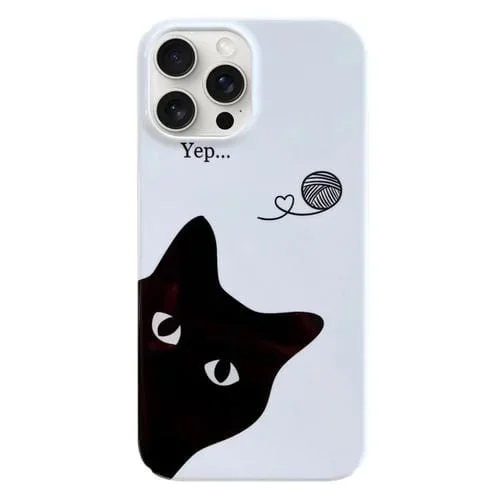 Funda para Teléfono iPhone 15 Pro con Patrón Pintado para PC (Gato Negro)