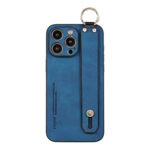 Funda para Teléfono iPhone 15 Pro con Soporte y Pulsera de Piel de Cordero (Azul)
