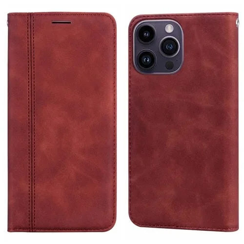 Funda para Teléfono iPhone 15 Pro Frosted Business con Tapa Horizontal Magnética de PU (Marrón)