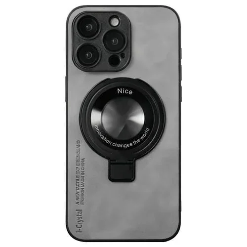 Funda para Teléfono iPhone 15 Pro I.Crystal Lambskin Fulcrum Support (Gris Claro)