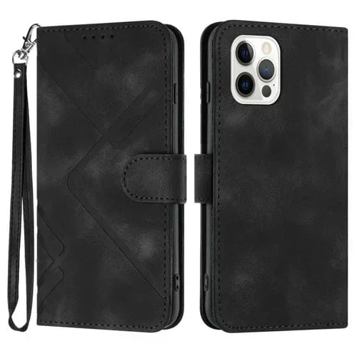 Funda para Teléfono iPhone 15 Pro Line Pattern Skin Feel Cuero (Negro)