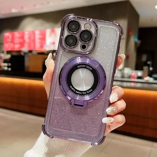 Funda para Teléfono iPhone 15 Pro Magsafe Brillo Degradado y Soporte Invisible (Púrpura Noche Oscura)
