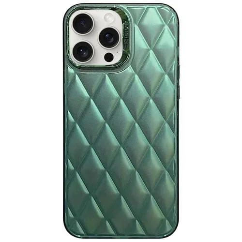 Funda para Teléfono iPhone 15 Pro Max 3D Rhombus Galvanoplastia TPU Hybrid (Verde)