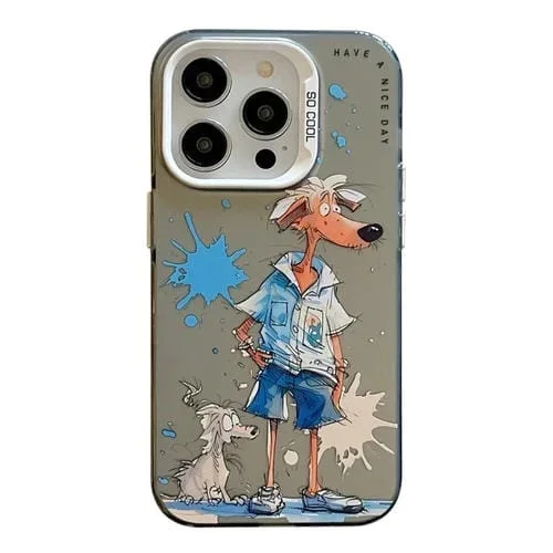 Funda para teléfono iPhone 15 Pro Max Animal Pattern Oil Painting Series PC + TPU (Lobo)