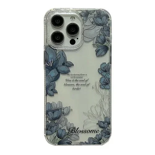 Funda para Teléfono iPhone 15 Pro Max Crystal Ice Cooling TPU a Prueba de Golpes (Flor Azul Oscuro)