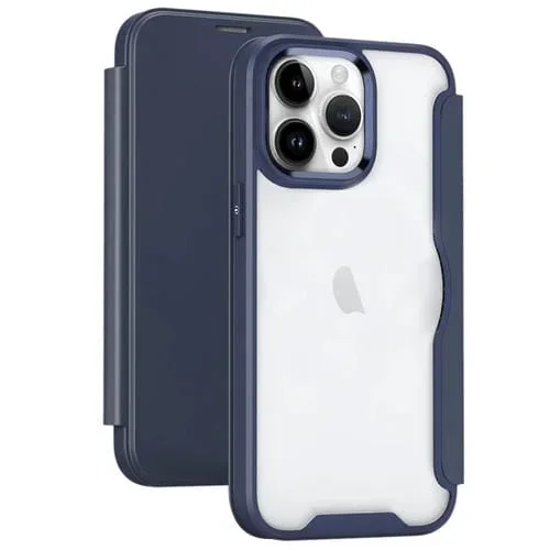 Funda para Teléfono iPhone 15 Pro Max Cuero con Tapa de Adsorción y Bloqueo Rfid (Azul Oscuro)