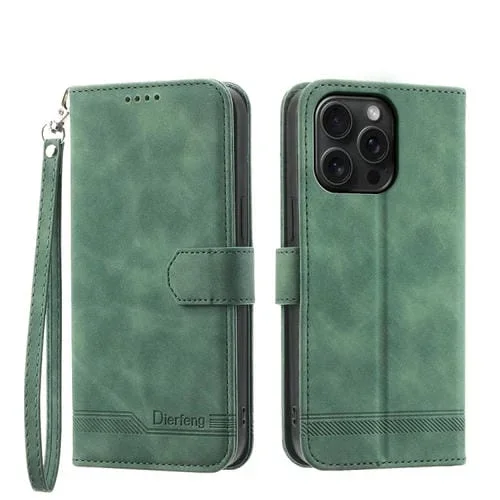 Funda para Teléfono iPhone 15 Pro Max Dierfeng Dream Line TPU y Cuero PU (Verde)