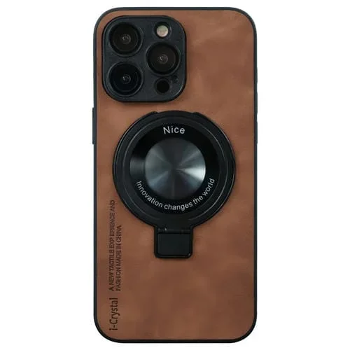 Funda para Teléfono iPhone 15 Pro Max I.Crystal Lambskin Fulcrum Support (Marrón)
