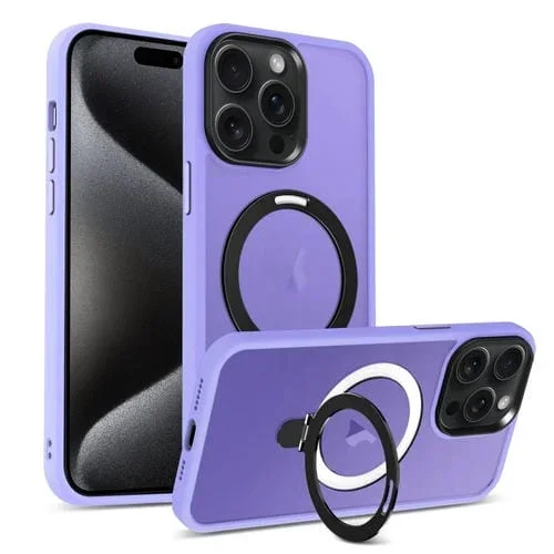 Funda para teléfono iPhone 15 Pro Max Magsafe Holder Skin-Feel PC Hybrid TPU (Púrpura)