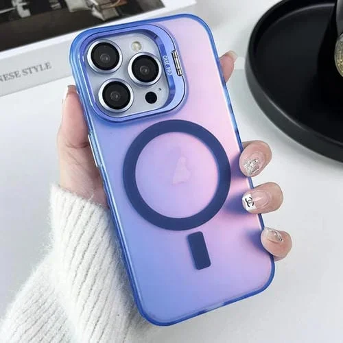 Funda para teléfono iPhone 15 Pro Max Magsafe Lens Holder PC Hybrid TPU (Azul)