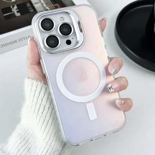 Funda para Teléfono iPhone 15 Pro Max Magsafe Lens Holder PC Hybrid TPU (Blanco)