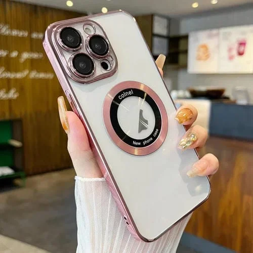 Funda para Teléfono iPhone 15 Pro Max Magsafe PC Galvanizada Transparente (Rosa)