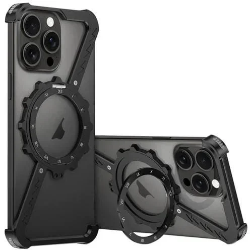 Funda para Teléfono iPhone 15 Pro Max Magsafe Soporte 360 Metal Sin Marco en Forma de Z (Negra)