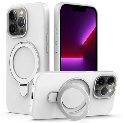 Funda para Teléfono iPhone 15 Pro Max Silicona Líquida Magnética con Soporte para Anillo (Blanco)