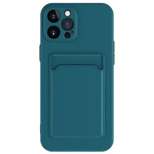 Funda para Teléfono iPhone 15 Pro Max Skin Feel Card Contraste Color Botón TPU (Verde Oscuro)