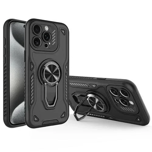 Funda para Teléfono iPhone 15 Pro Max Soporte Giratorio Metal TPU PC (Negro)