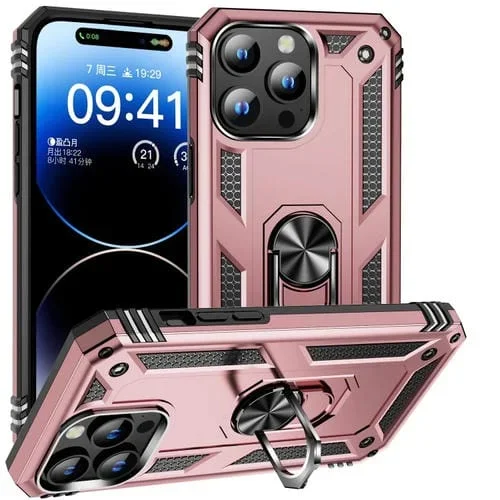 Funda para Teléfono iPhone 15 Pro Max TPU + PC a Prueba de Golpes con Soporte (Oro Rosa)