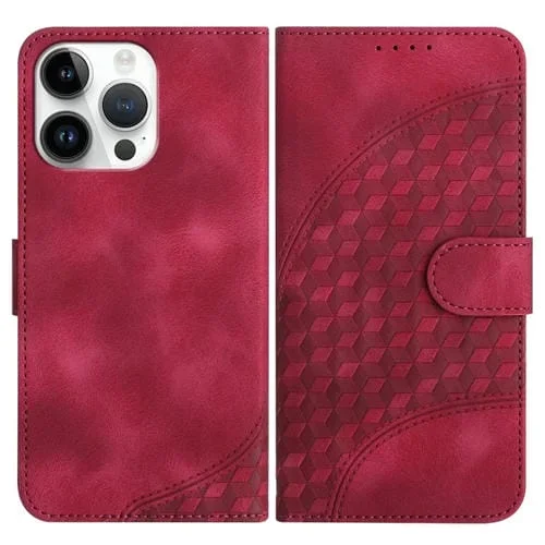 Funda para Teléfono iPhone 15 Pro Max Yx0060 Cuero Relieve Cabeza de Elefante Cordón (Rojo Rosa)
