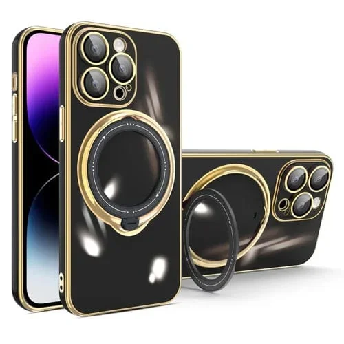 Funda para Teléfono iPhone 15 Pro Multifunción Galvanoplastia Magsafe con Soporte (Negro)