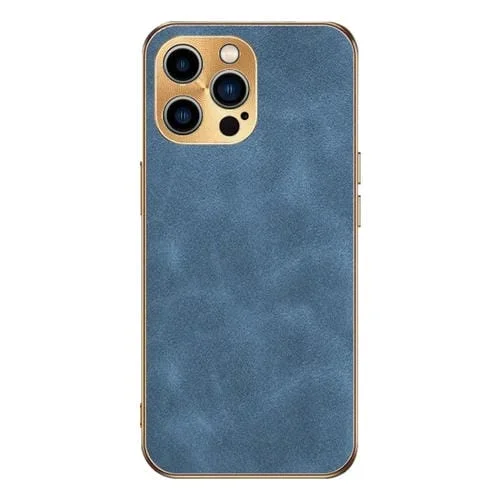 Funda para Teléfono iPhone 15 Pro Piel de Cordero Galvanizada (Azul)