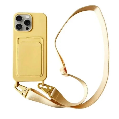 Funda para Teléfono iPhone 15 Pro Silicona Líquida Ranura para Tarjeta y Cordón (Amarillo)
